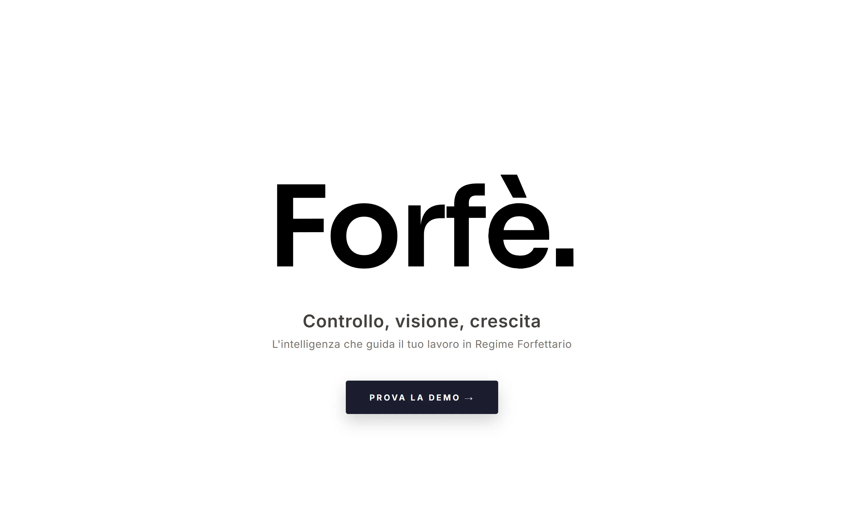 Homepage di forfe.money con wordmark e tagline 'Controllo, visione, crescita'