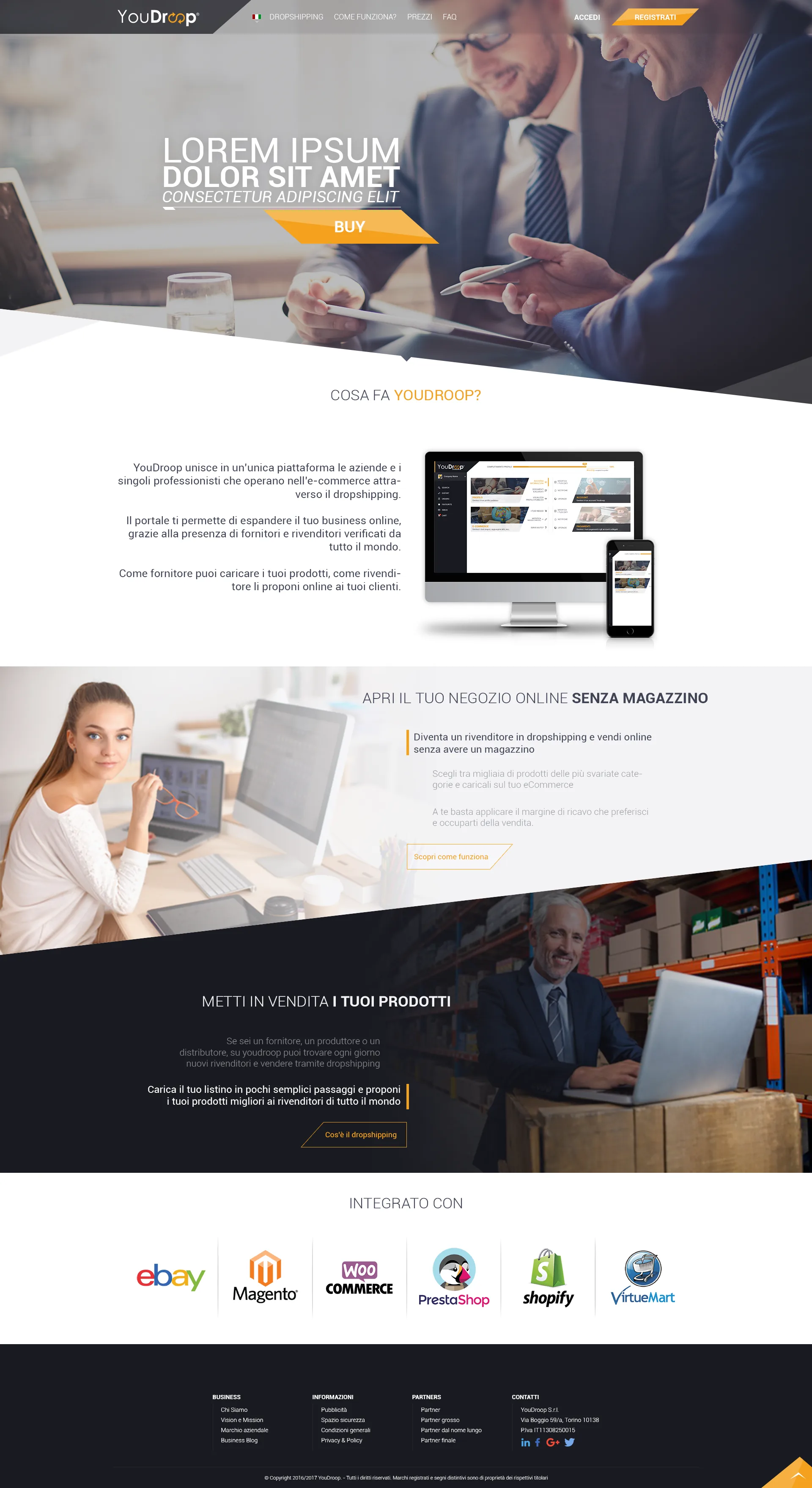 Homepage del sito vetrina di YouDroop